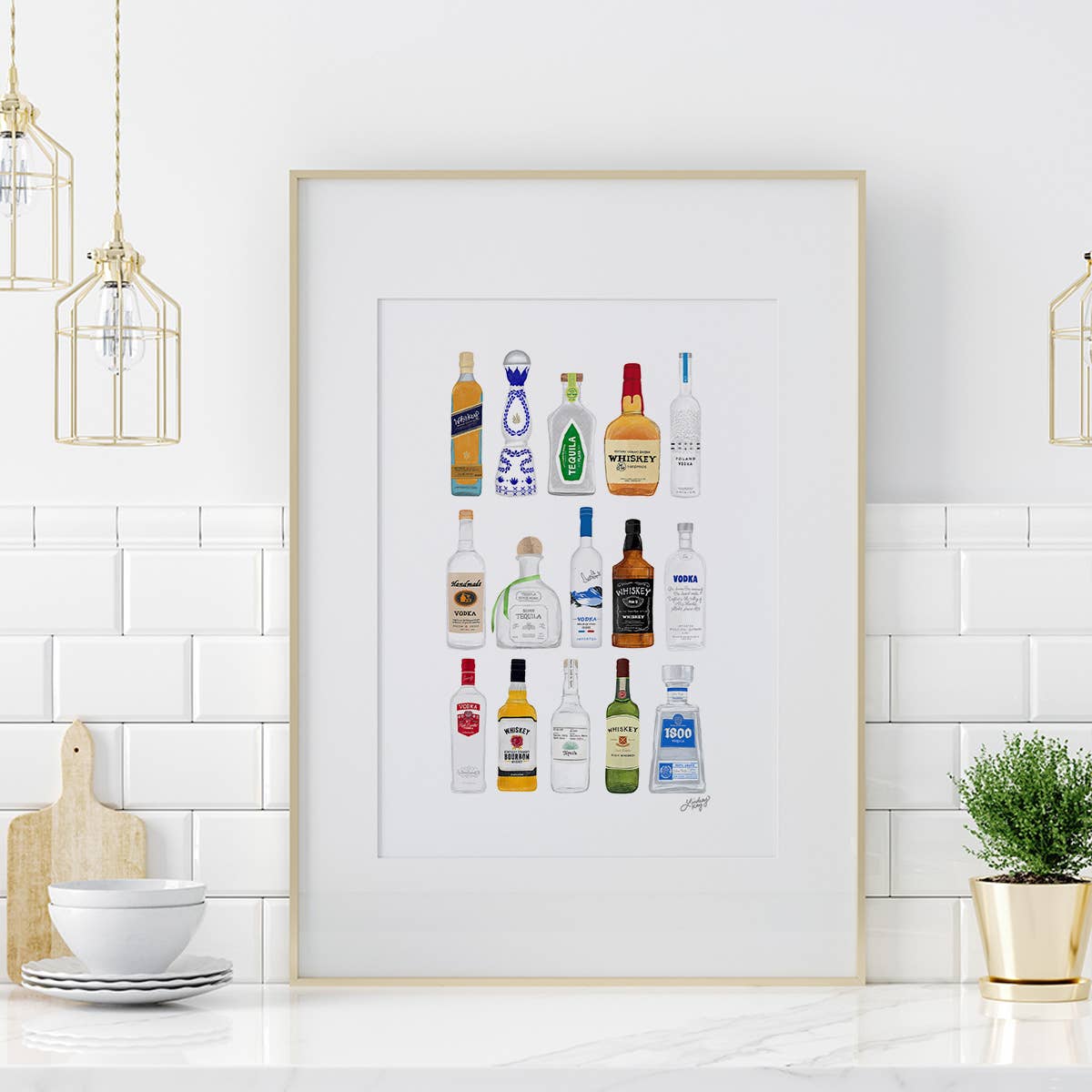 Boozy Bottles Illustration - Art Print, Bar Cart Decor