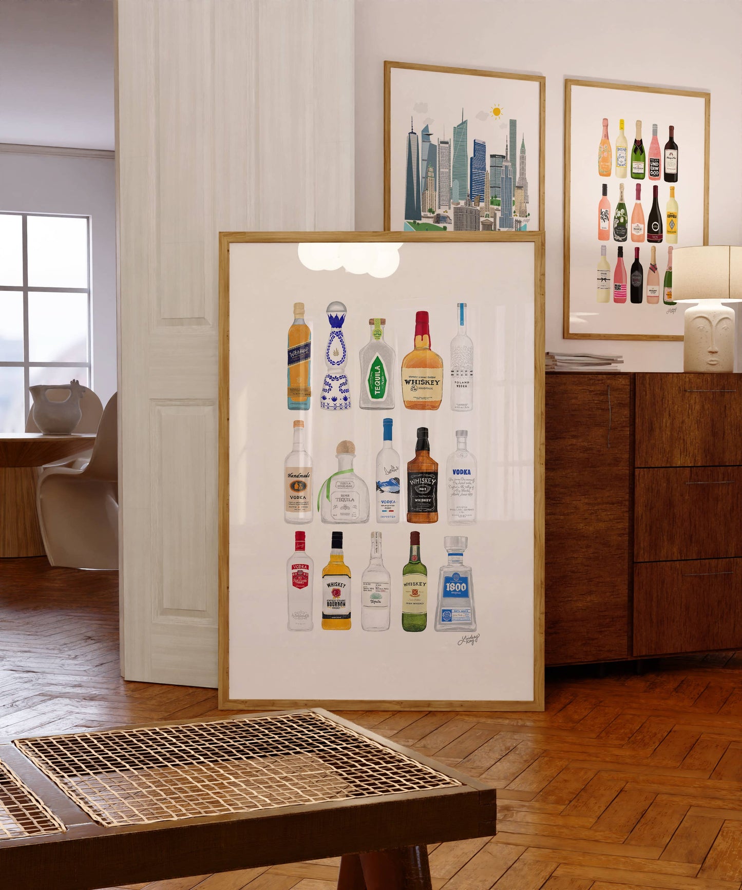 Boozy Bottles Illustration - Art Print, Bar Cart Decor