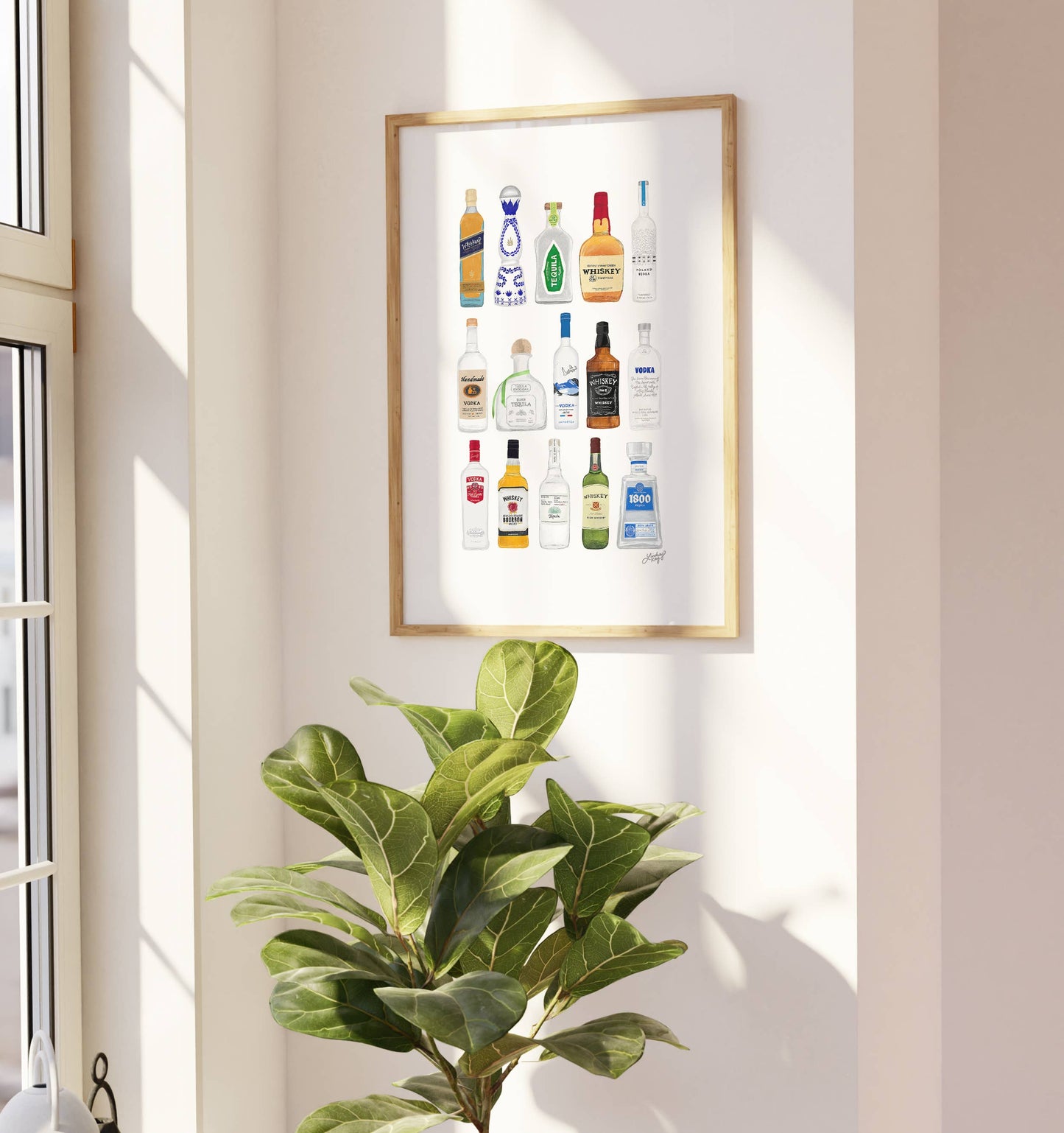 Boozy Bottles Illustration - Art Print, Bar Cart Decor