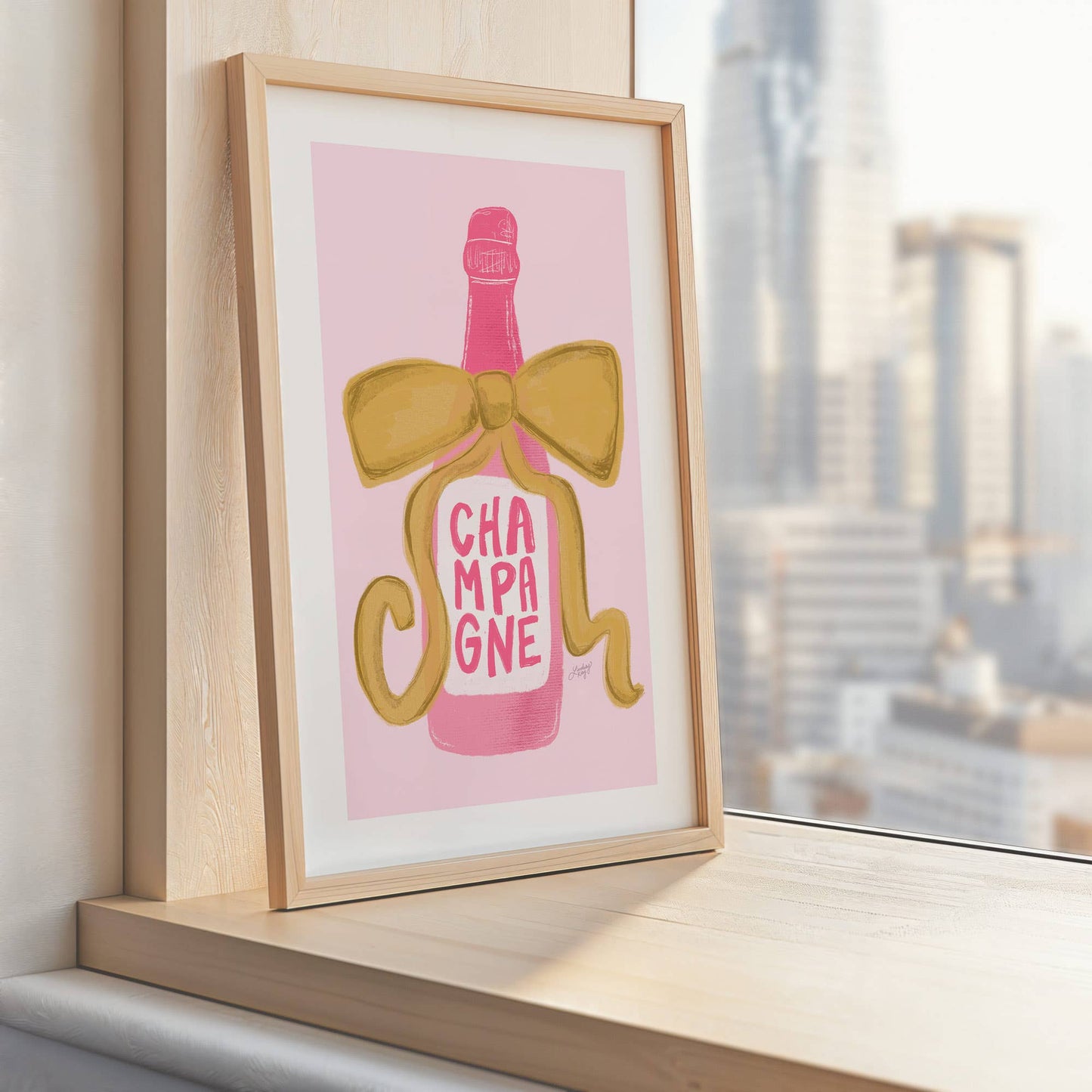 Cheers Ribbon Champagne Bottle - Art Print