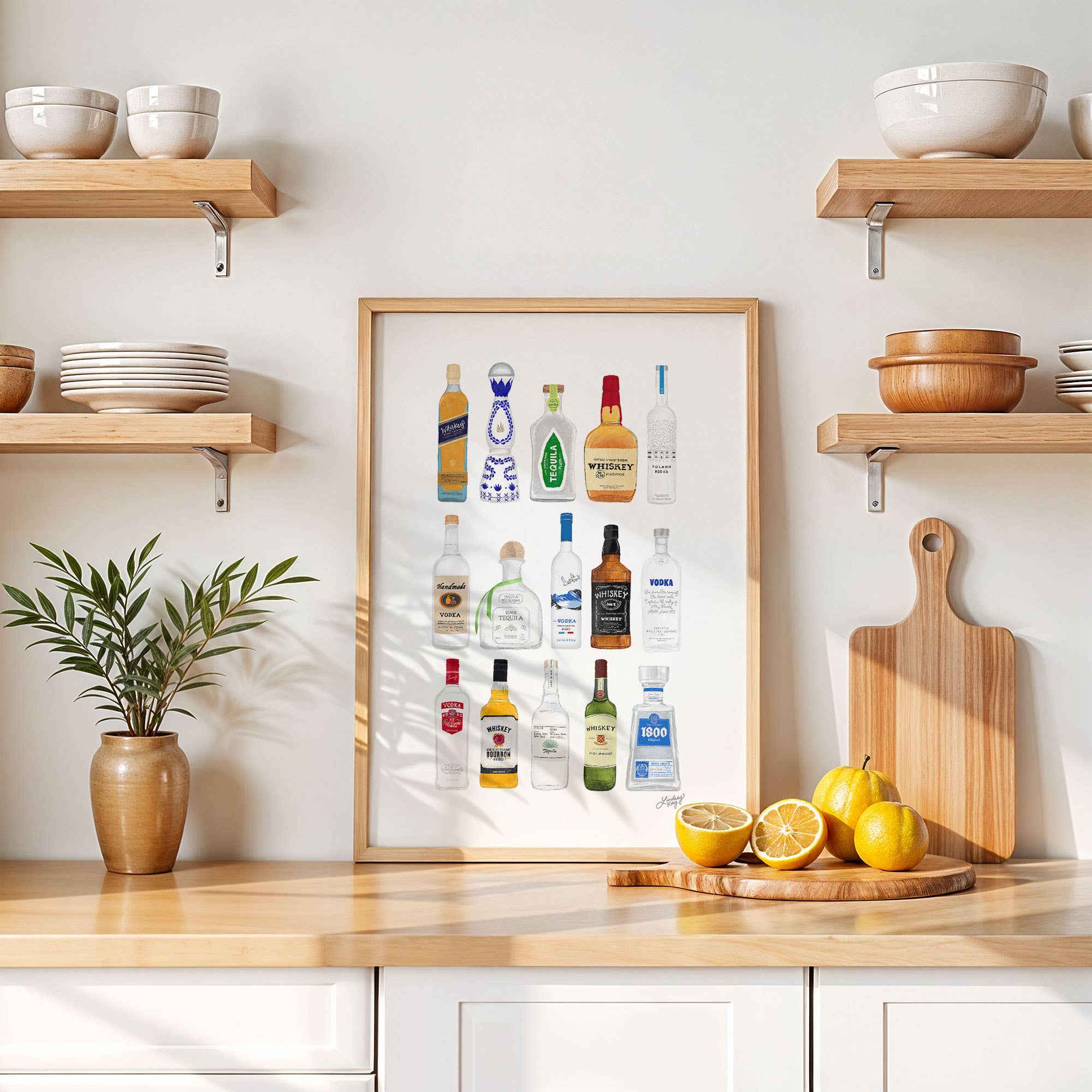 Boozy Bottles Illustration - Art Print, Bar Cart Decor