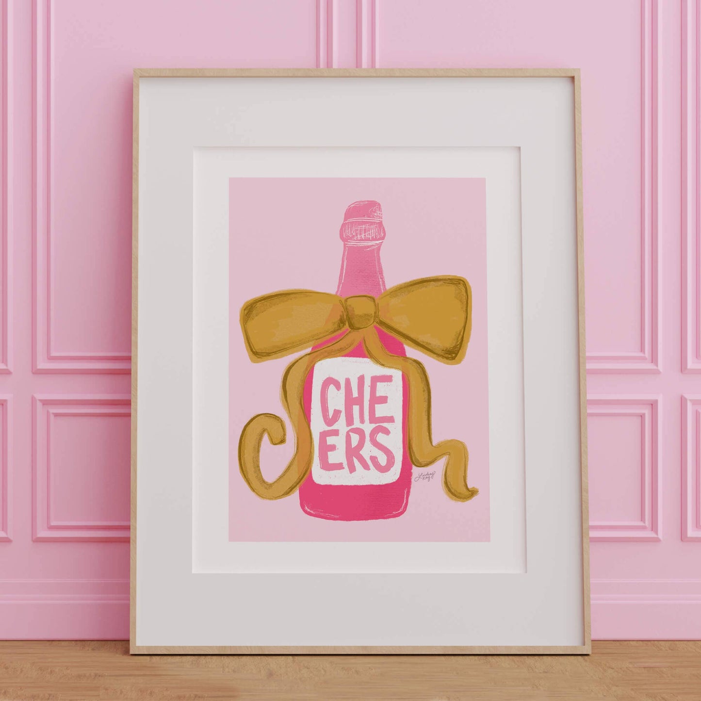 Cheers Ribbon Champagne Bottle - Art Print