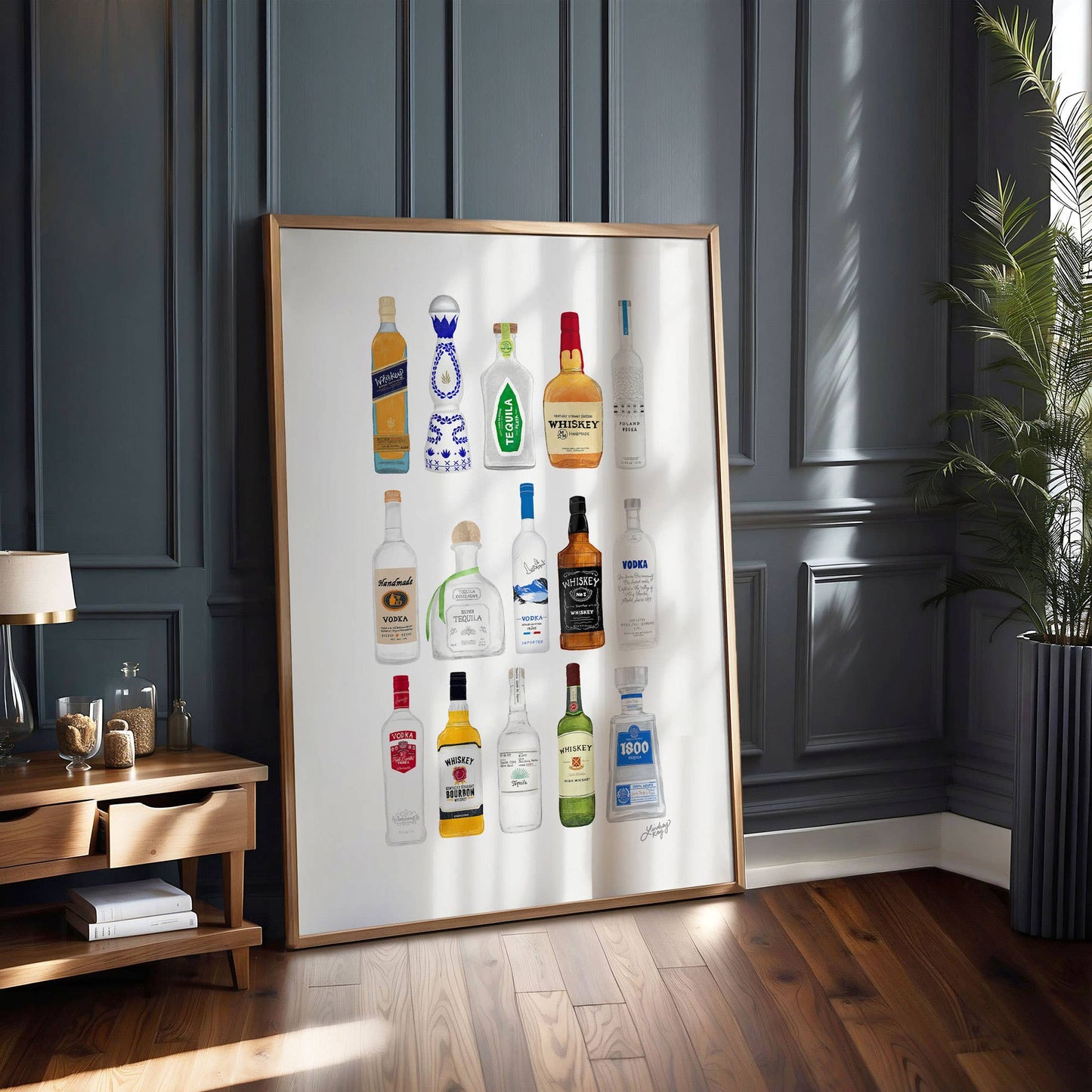 Boozy Bottles Illustration - Art Print, Bar Cart Decor